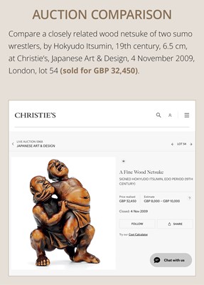 Lot 194 - ITTAN: A WOOD NETSUKE OF TWO SUMO WRESTLERS