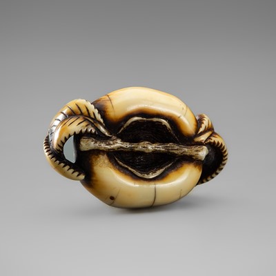 AN IVORY NETSUKE OF A PERSIMMON