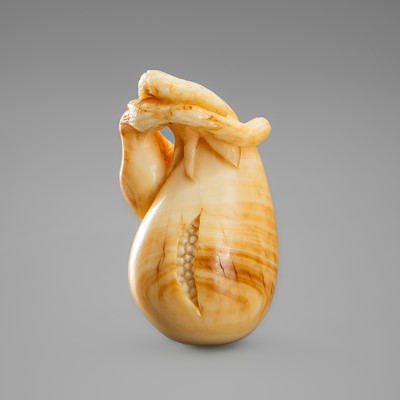 ALEXANDER DERKACHENKO: A CONTEMPORARY MAMMOTH TUSK NETSUKE OF TWO EGGPLANTS