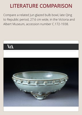 Lot 1202 - A JUN BULB BOWL, LATE QING DYNASTY TO REPUBLIC PERIOD