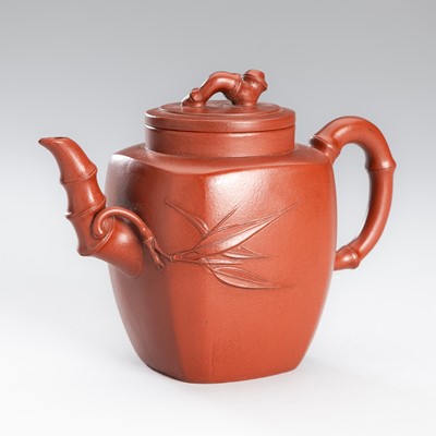 Lot 1178 - AN YIXING ZISHA ‘BAMBOO’ TEAPOT AND COVER, 20TH CENTURY