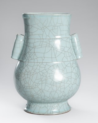 Lot 1215 - A CELADON GLAZED GUAN-TYPE PORCELAIN VASE, HU, SONG STYLE