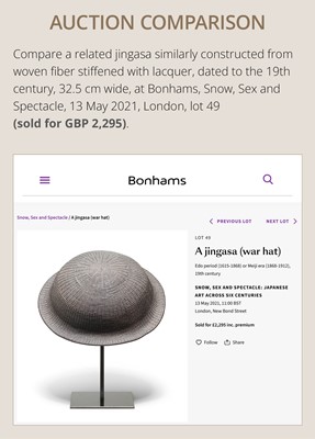 Lot 104 - A RARE LACQUERED JINGASA (WAR HAT) WITH SAKURA MON