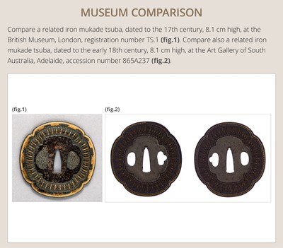 Lot 550 - A FINE IRON AND BRASS SHINGEN MUKADE TSUBA, WITH NBTHK HOZON TOSOGU CERTIFICATE