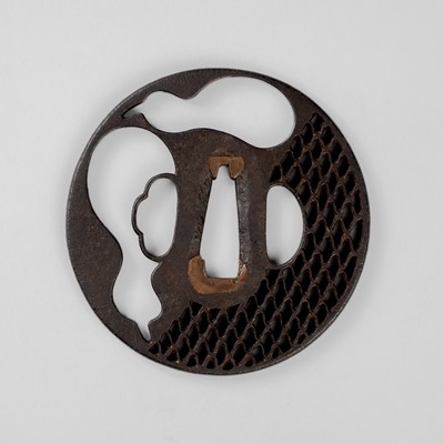 Lot 1838 - AN IRON SUKASHI TSUBA WITH GOURDS