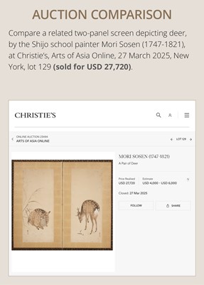 Lot 316 - HATANO ICHIGAKU: A SUPERB PAIR OF SIX-PANEL FOLDING SCREENS DEPICTING A HERD OF DEER