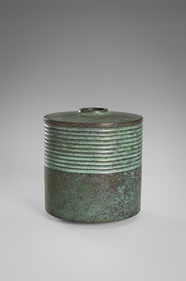 Lot 55 - SOICHI: A GREEN PATINATED BRONZE VASE