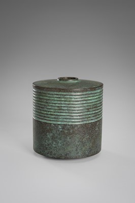 Lot 55 - SOICHI: A GREEN PATINATED BRONZE VASE