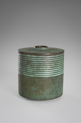 Lot 55 - SOICHI: A GREEN PATINATED BRONZE VASE
