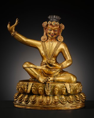 A GILT BRONZE FIGURE OF THE MAHASIDDHA VIRUPA, 18TH – 19TH CENTURY