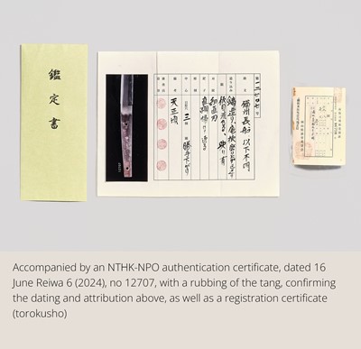 Lot 114 - A BIZEN KATANA IN KOSHIRAE WITH NTHK-NPO CERTIFICATE FOR THE BLADE, ATTRIBUTED TO OSAFUNE SUKESADA