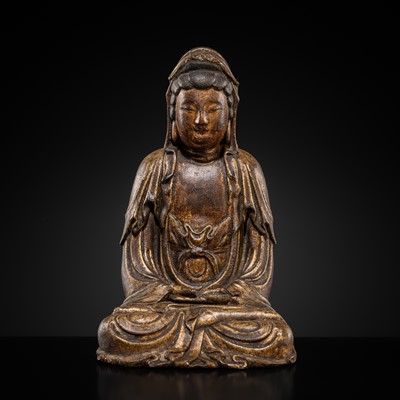 Lot 63 - A GILT-LACQUERED WOOD FIGURE OF GUANYIN, MING DYNASTY