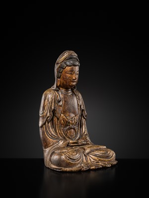 Lot 63 - A GILT-LACQUERED WOOD FIGURE OF GUANYIN, MING DYNASTY