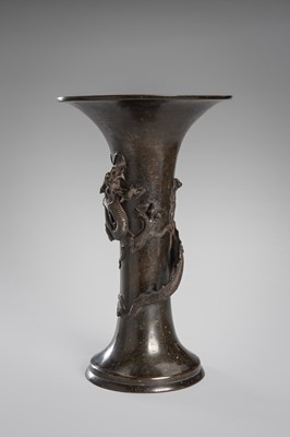 Lot 8 - A BRONZE BEAKER VASE WITH A DRAGON, 19TH CENTURY