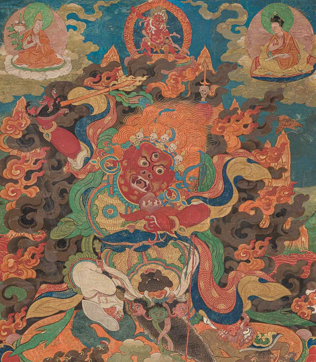 Lot 48 - AN IMPRESSIVE THANGKA OF BEGTSE CHEN, TIBET,