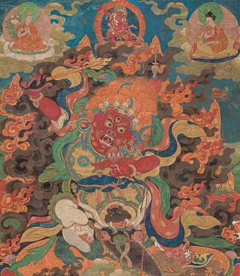 Lot 48 - AN IMPRESSIVE THANGKA OF BEGTSE CHEN, TIBET, 18TH-19TH CENTURY