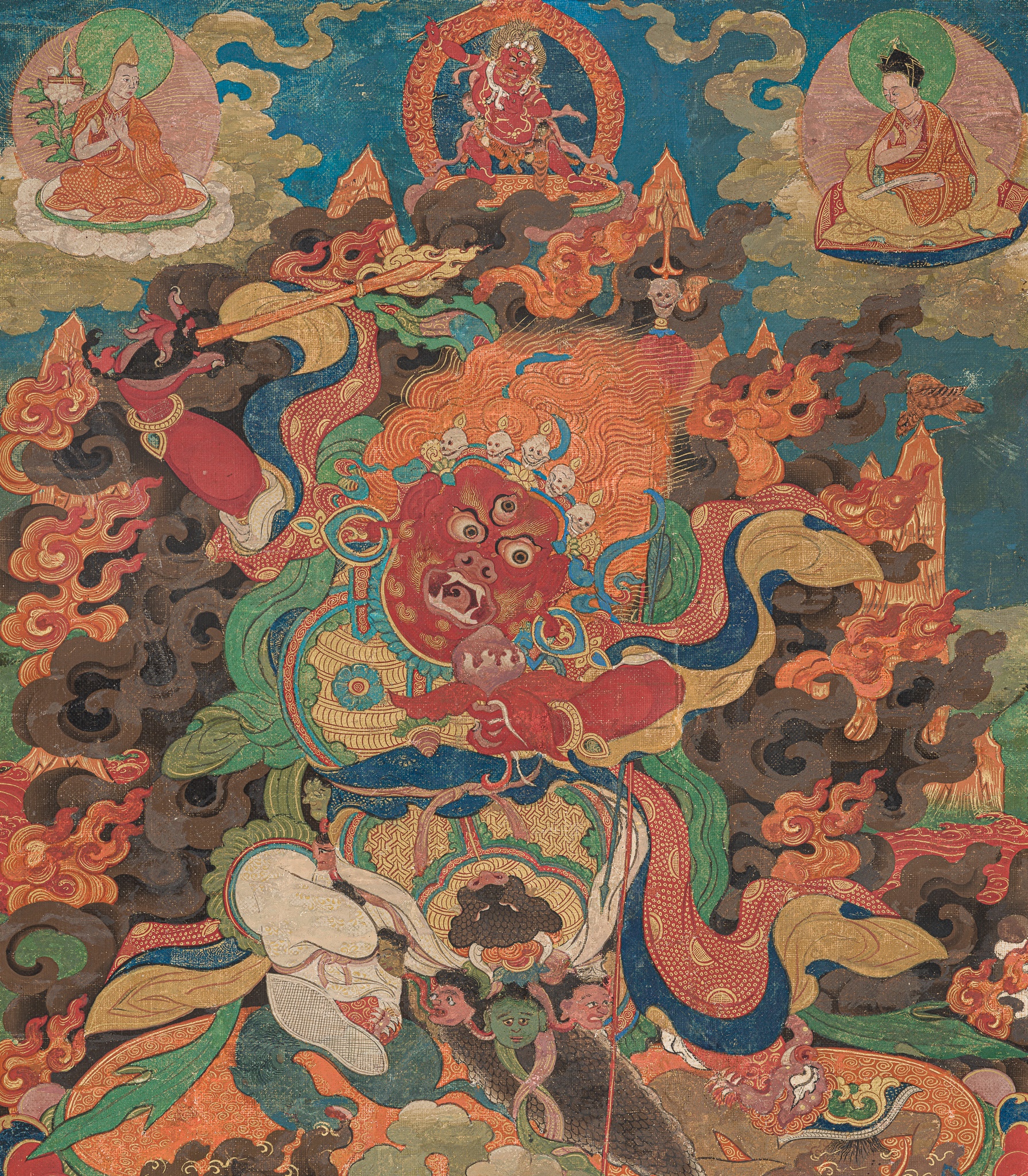 Lot 48 - AN IMPRESSIVE THANGKA OF BEGTSE CHEN, TIBET,