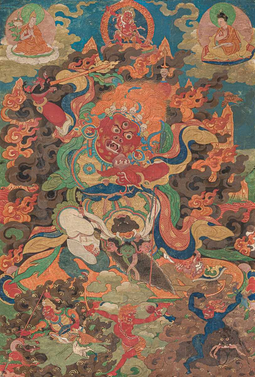 Lot 48 - AN IMPRESSIVE THANGKA OF BEGTSE CHEN, TIBET, 18TH-19TH CENTURY