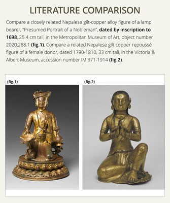 Lot 27 - AN IMPORTANT GILT COPPER ALLOY FIGURE OF A ROYAL DONOR, NEPAL, 17TH-18TH CENTURY