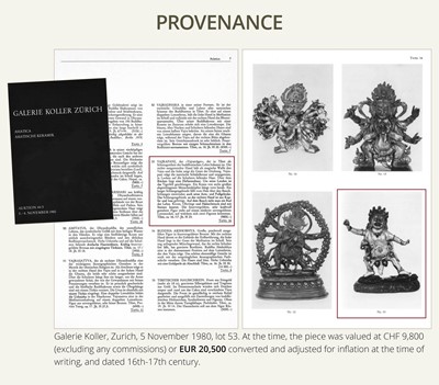 Lot 21 - A GILT-BRONZE FIGURE OF NILAMBARA VAJRAPANI, TIBET, 16TH-17TH CENTURY
