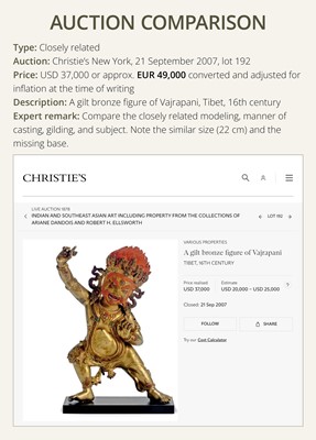 Lot 21 - A GILT-BRONZE FIGURE OF NILAMBARA VAJRAPANI, TIBET, 16TH-17TH CENTURY