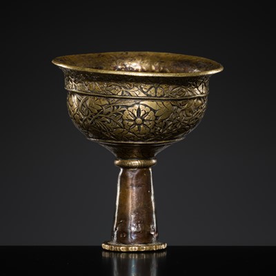 Lot 1257 - A BRONZE AND COPPER HOOKAH BOWL, 19TH CENTURY