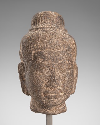 Lot 1310 - A SMALL SANDSTONE HEAD OF A MALE DEITY, ANGKOR PERIOD