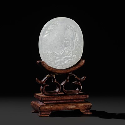 Lot 445 - A WHITE JADE ‘HE XIANGU’ PLAQUE, QING DYNASTY, 18TH CENTURY