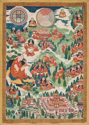 Lot 43 - AN IMPORTANT AND WELL-PRESERVED THANGKA OF TSONGKHAPA AND HIS LIFE STORY, TIBET, 18TH CENTURY