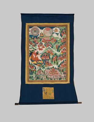 Lot 43 - AN IMPORTANT AND WELL-PRESERVED THANGKA OF TSONGKHAPA AND HIS LIFE STORY, TIBET, 18TH CENTURY