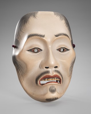Lot 96 - A PAINTED HINOKI WOOD NOH MASK OF YASE-OTOKO