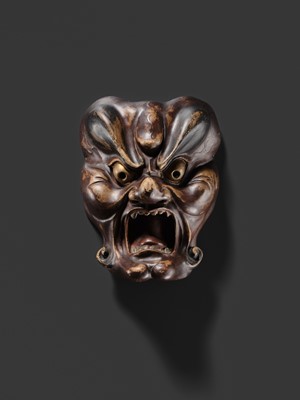 Lot 93 - A LACQUERED WOOD BUGAKU MASK OF A DEMON