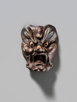 Lot 93 - A LACQUERED WOOD BUGAKU MASK OF A DEMON