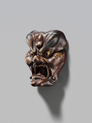 Lot 93 - A LACQUERED WOOD BUGAKU MASK OF A DEMON