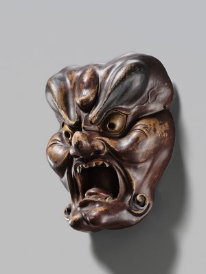 Lot 93 - A LACQUERED WOOD BUGAKU MASK OF A DEMON