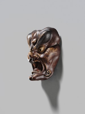 Lot 93 - A LACQUERED WOOD BUGAKU MASK OF A DEMON