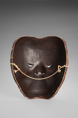 Lot 95 - A LACQUERED WOOD MASK OF AN ONI (DEMON)