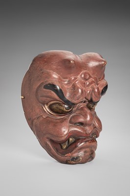 Lot 95 - A LACQUERED WOOD MASK OF AN ONI (DEMON)