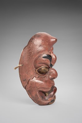 Lot 95 - A LACQUERED WOOD MASK OF AN ONI (DEMON)