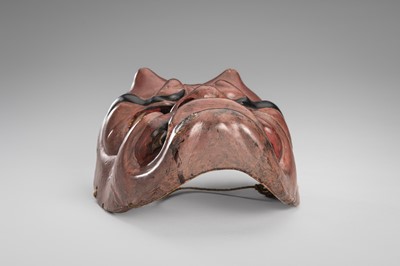 Lot 95 - A LACQUERED WOOD MASK OF AN ONI (DEMON)