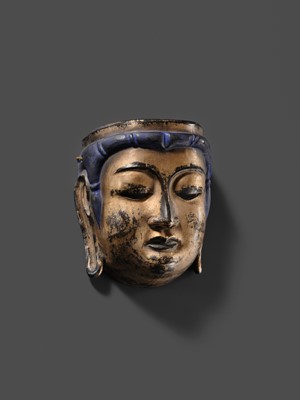 A GOLD-LACQUERED WOOD GYODO MASK OF KANNON