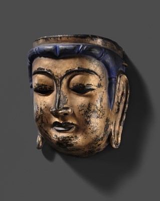 A GOLD-LACQUERED WOOD GYODO MASK OF KANNON