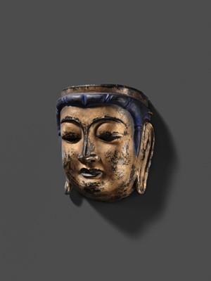 A GOLD-LACQUERED WOOD GYODO MASK OF KANNON