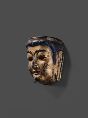 A GOLD-LACQUERED WOOD GYODO MASK OF KANNON