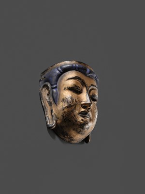 A GOLD-LACQUERED WOOD GYODO MASK OF KANNON