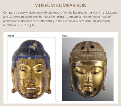 A GOLD-LACQUERED WOOD GYODO MASK OF KANNON