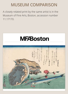 Lot 347 - UTAGAWA HIROSHIGE: ABALONE, NEEDLEFISH, AND PEACH BLOSSOMS