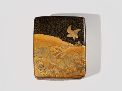 A SUPERB LACQUER BUNKO (DOCUMENT BOX) DEPICITING QUAILS AND AUTUMN GRASSES