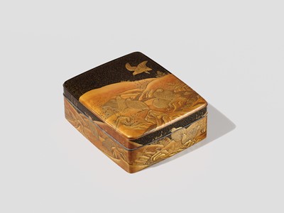 A SUPERB LACQUER BUNKO (DOCUMENT BOX) DEPICITING QUAILS AND AUTUMN GRASSES