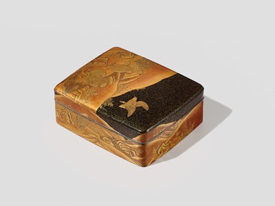 A SUPERB LACQUER BUNKO (DOCUMENT BOX) DEPICITING QUAILS AND AUTUMN GRASSES